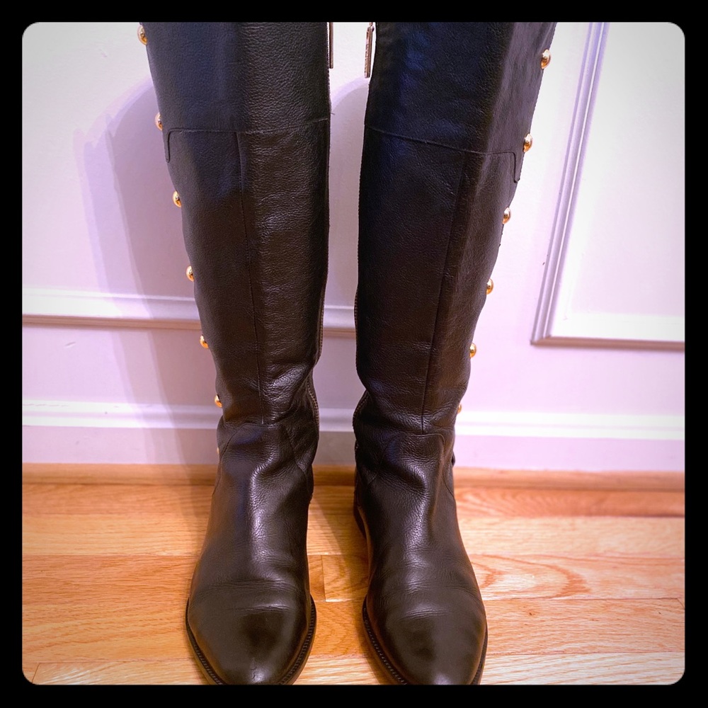 Michael Kors Black Leather Knee High Riding Boots